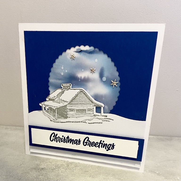 Alcohol Ink Technique on Peaceful Cabin Christmas Card